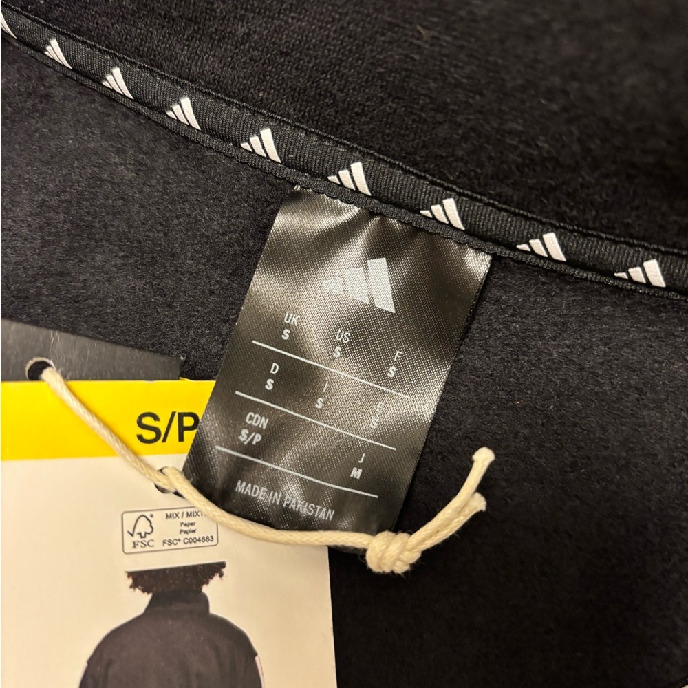 Adidas Black 1/4 Zip-Up Sweater with White Stripes Size Small NWT - Picture 7 of 15